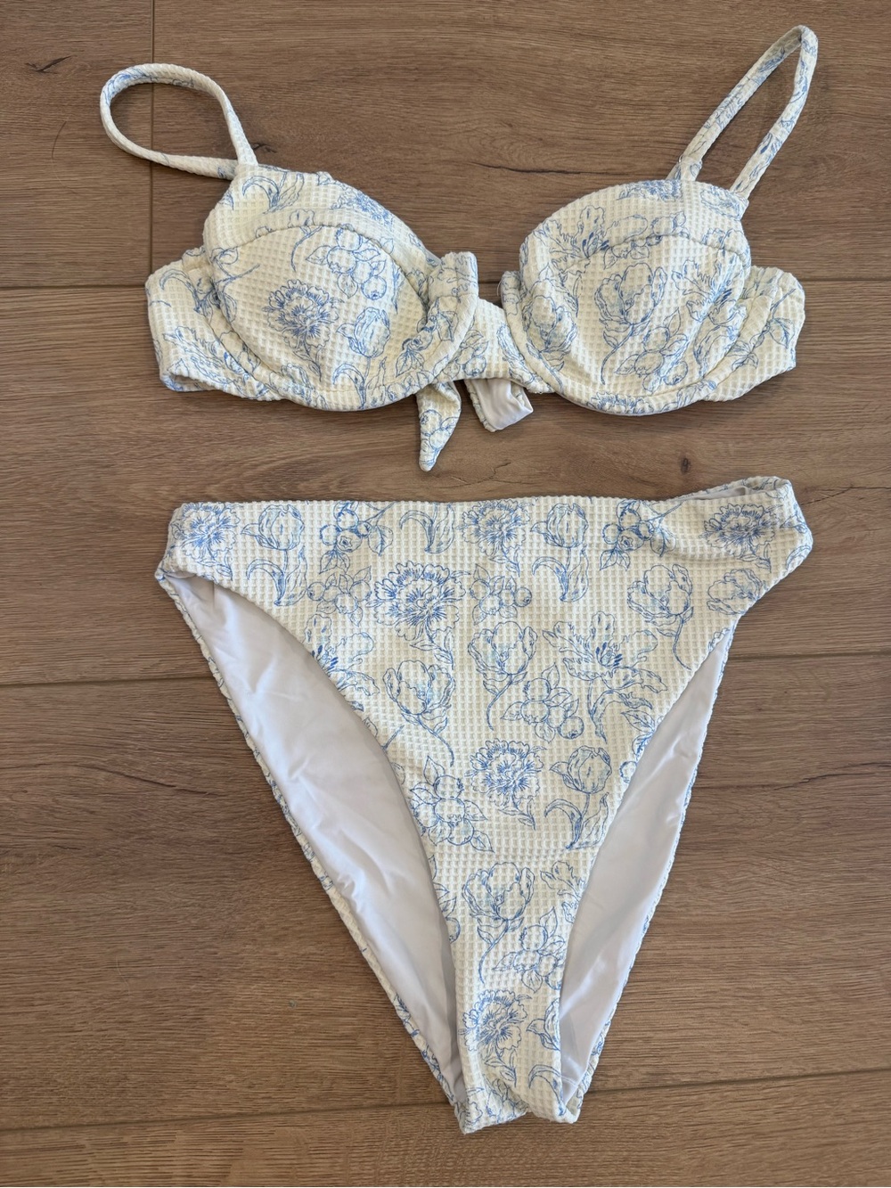 Blue Floral Textured Two-Piece Bikini